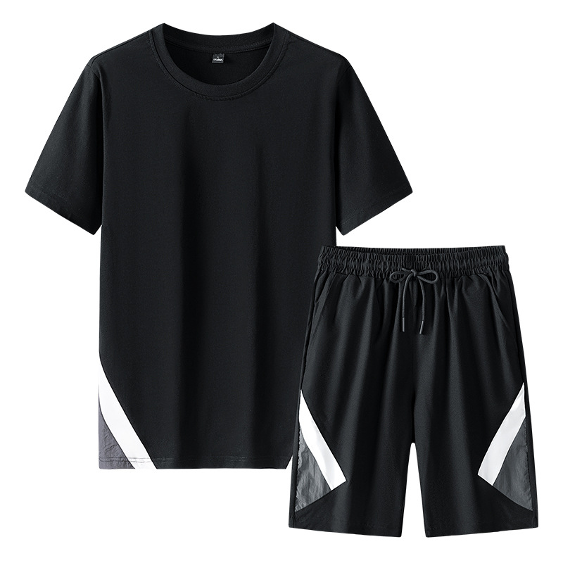 Men's Clothing Cross border sports suit men's summer thin quick drying short sleeved T shirt shorts loose large size running fitness two piece suit_voghion.com