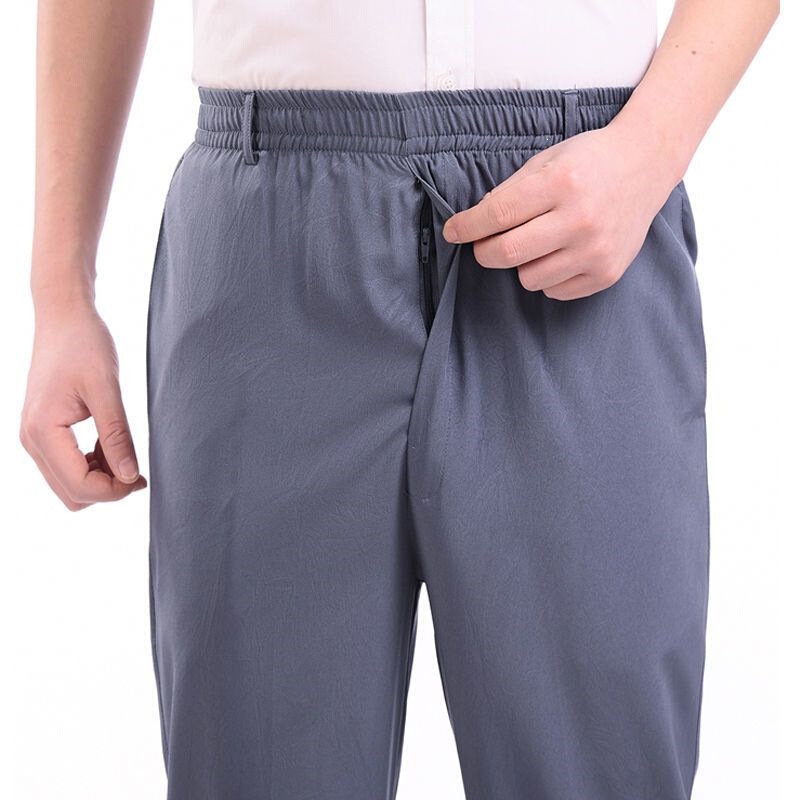 Ice Silk Quick-Dry Pants Summer Thin Style Middle-Aged Men's Casual Pants Elastic Waist Long Pants Loose Stretch Summer Sports Pants Ice Silk Quick-Dry Pants Summer Thin Style Middle-Aged Men's Casual Pants Elastic Waist Long Pants Loose Stretch Summer Sports Pants