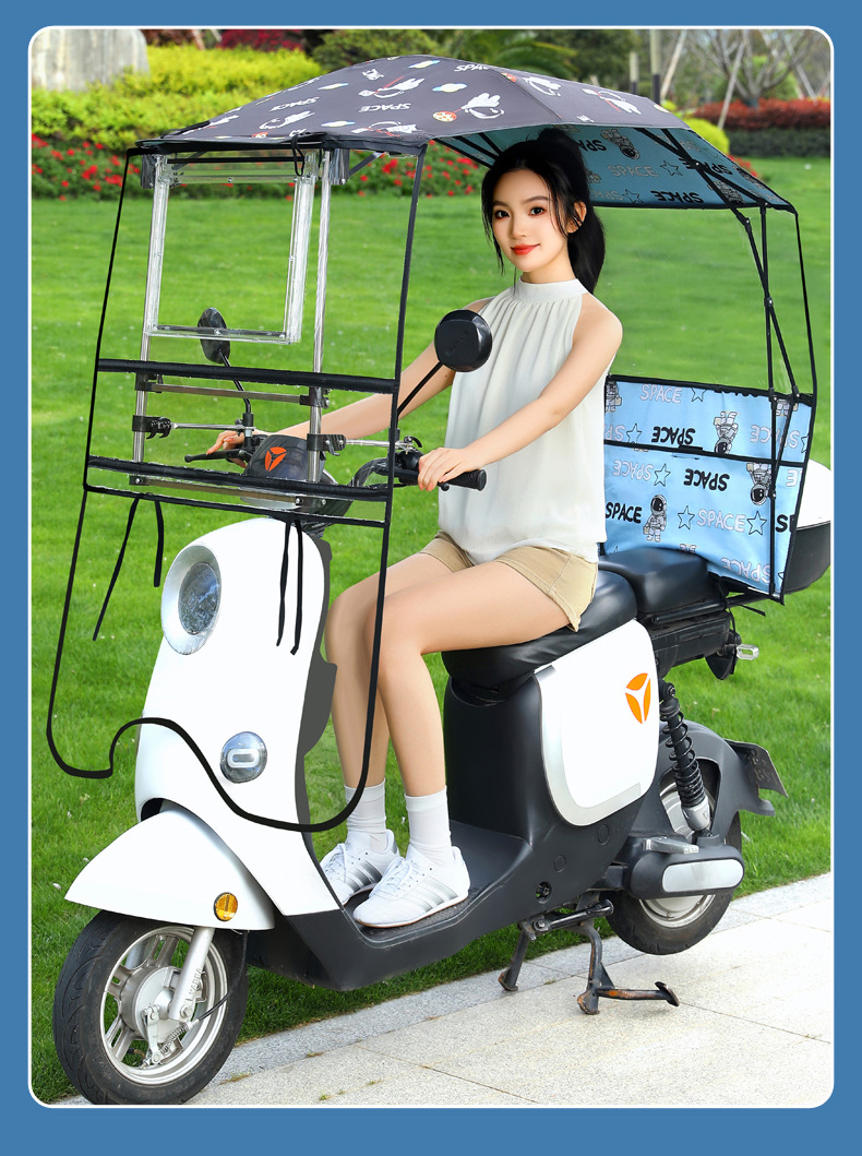 New electric vehicle canopy, electric motorcycle rain and sun protection retractable sunshade, foldable with sliding window