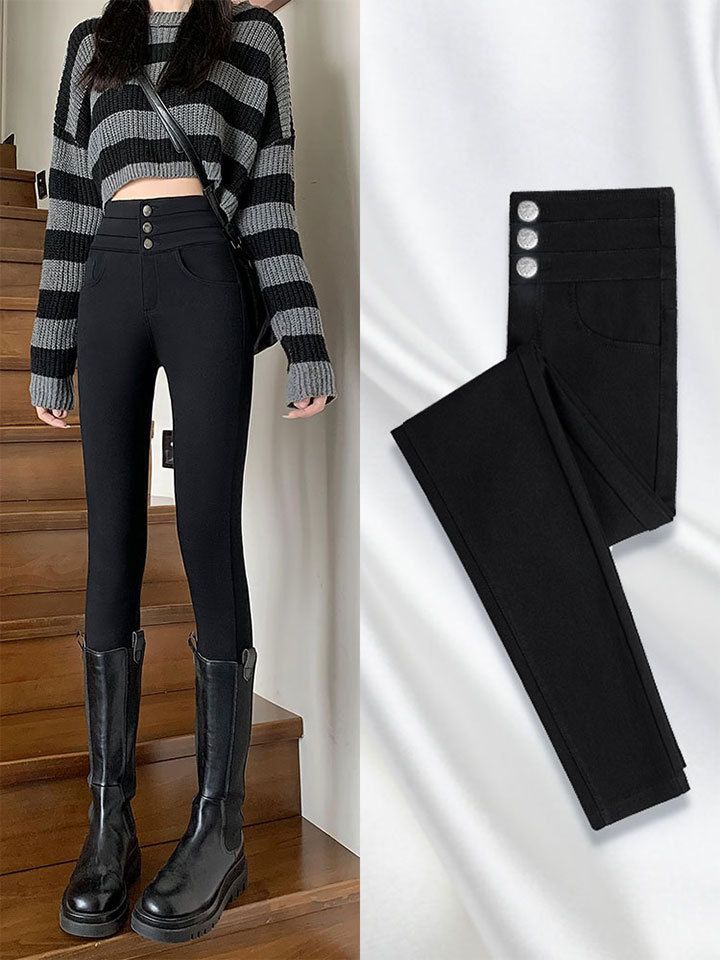 Leggings mágicos para mujer, estilo primavera 2026, delgados y elásticos, ideales para figuras pequeñas, pantalones negros para usar como ropa exterior.