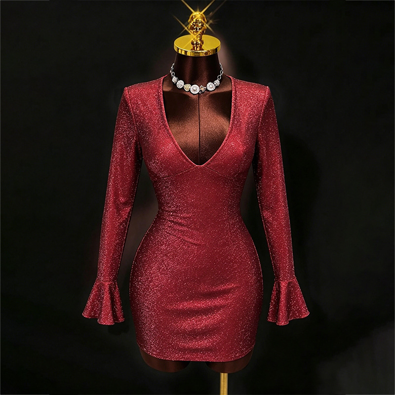 2025 Women's Shiny Silver Thread Mini Dress Long Sleeve Bodycon Party Dress Amazon Hot Sale 2025 Women's Shiny Silver Thread Mini Dress Long Sleeve Bodycon Party Dress Amazon Hot Sale