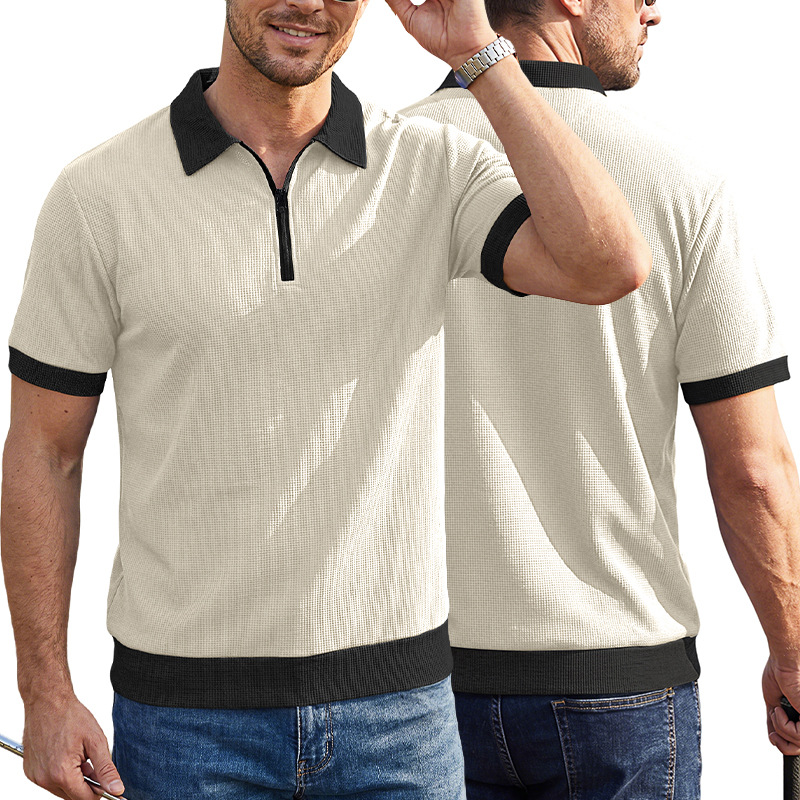 Estación independiente transfronteriza vacaciones europeas y americanas hombre waffle color contraste solapa suelta de tamaño grande deporte casual polo mangas cortas