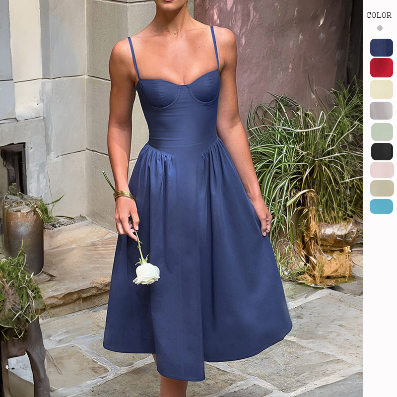 Cross-Border Amazon European and American Women's Clothing 2026 Spring and Summer New Sexy and Fashionable Spaghetti Strap Waist-Cinching Slimming Backless Dress