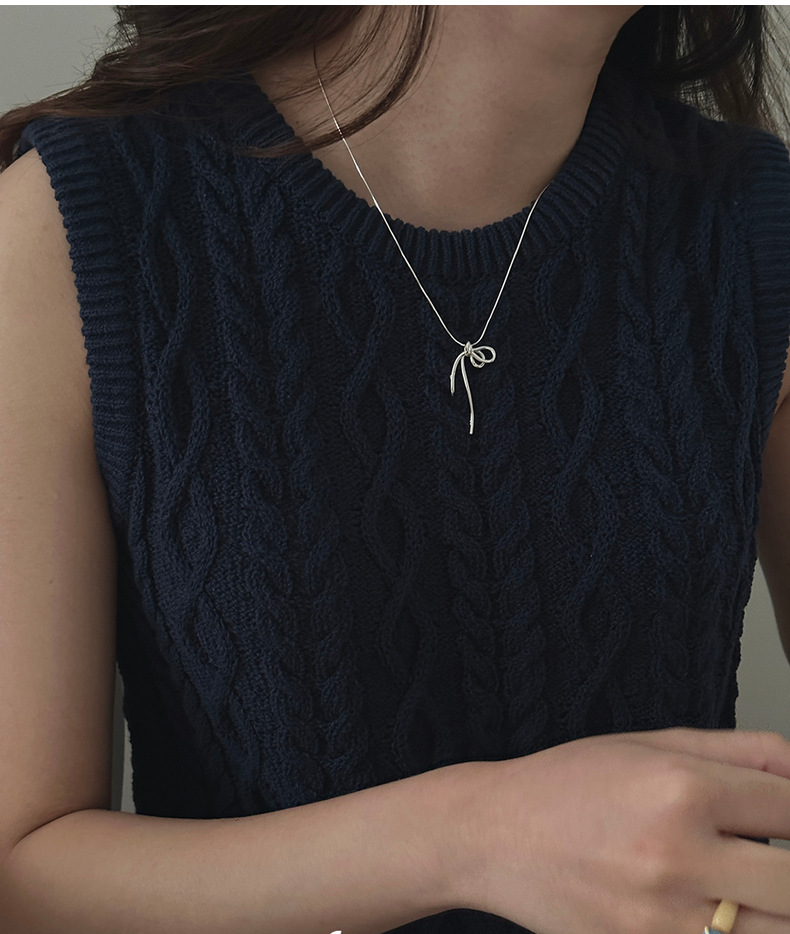 Silver Bow Knot Necklace Sterling Silver Pendant Chain British_voghion.com