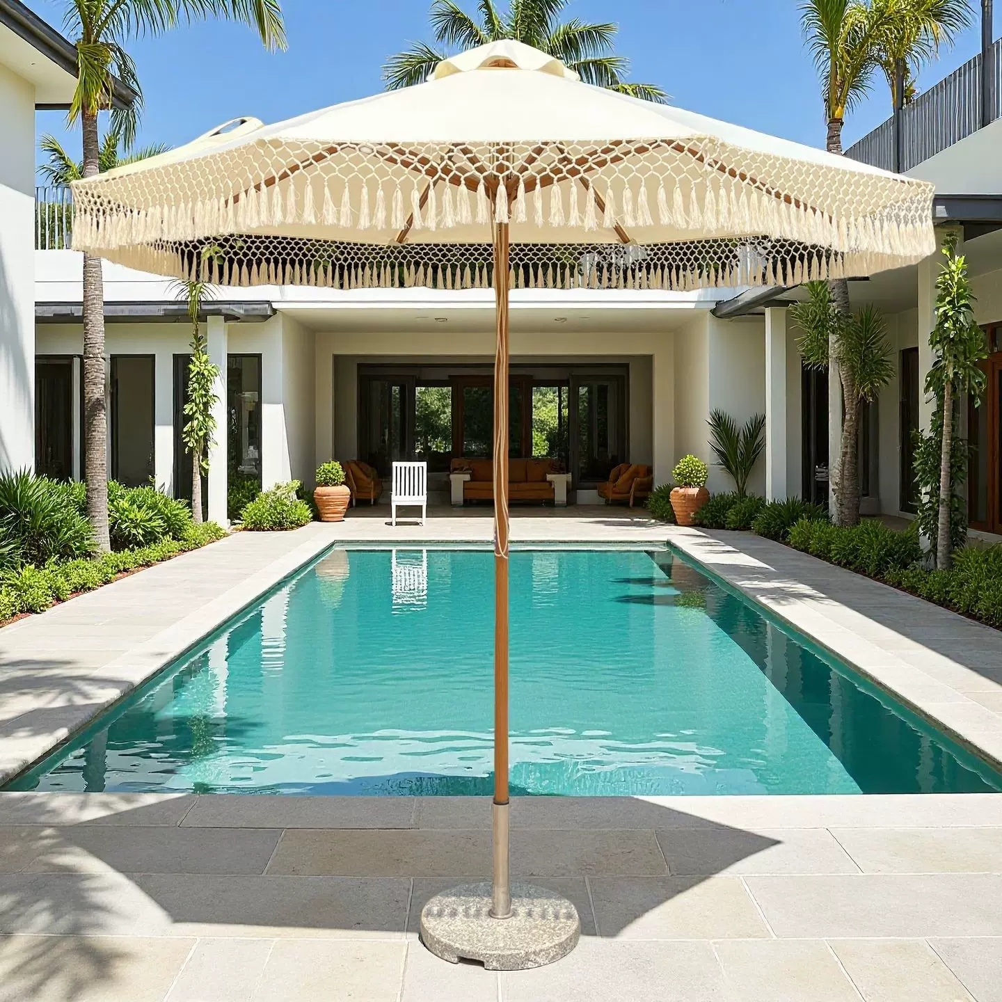 户外遮阳伞庭院花园商用露台太阳伞海边沙滩装饰流苏伞铝合金中柱