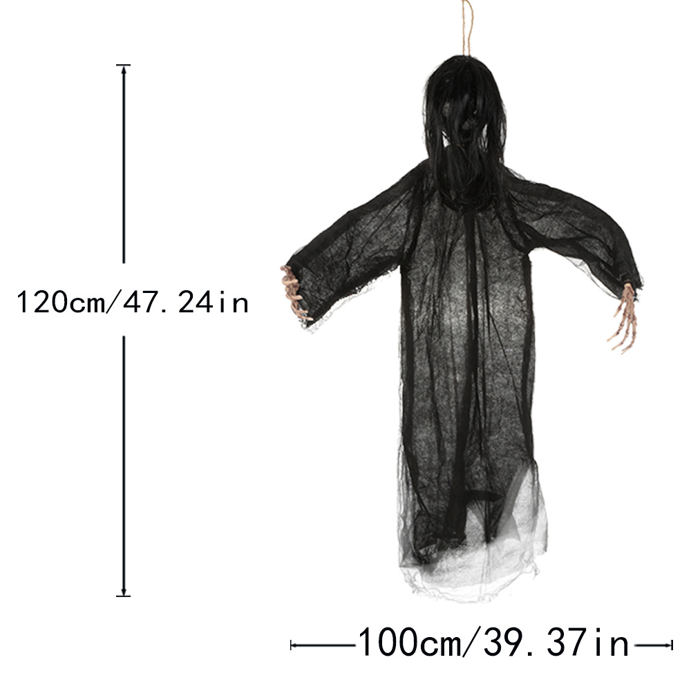 Accesorios de decoración de Halloween transfronterizos, fantasma femenino vestido de negro, fantasma colgante, control de voz, horror, habitación secreta, fiesta de casa embrujada