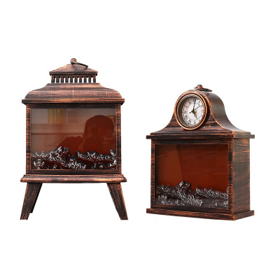 new pattern fireplace Charcoal Firewood Flame Lantern Decoration Christmas scene arrangement ornament Wall clock Ornaments
