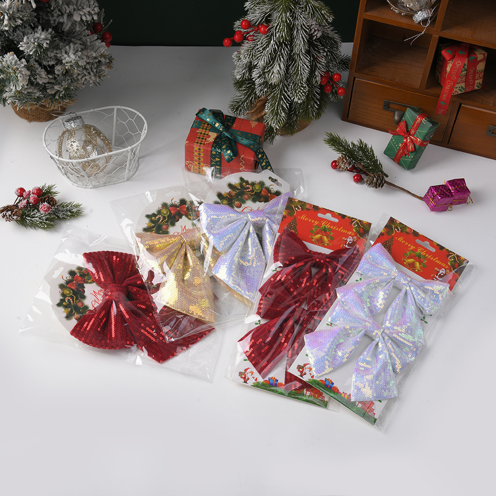 Nuevo lazo transfronterizo decoración navideña lentejuelas destello moda arco colgante de árbol de Navidad venta directa de fábrica