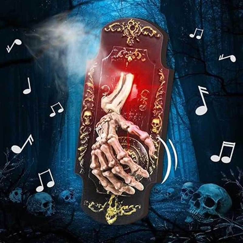 ハロウィーンの奇妙なドアベルのセンサースプレーのドアロックが光る音が音を感知する場所に触れてお化け屋敷を配置する|undefined
