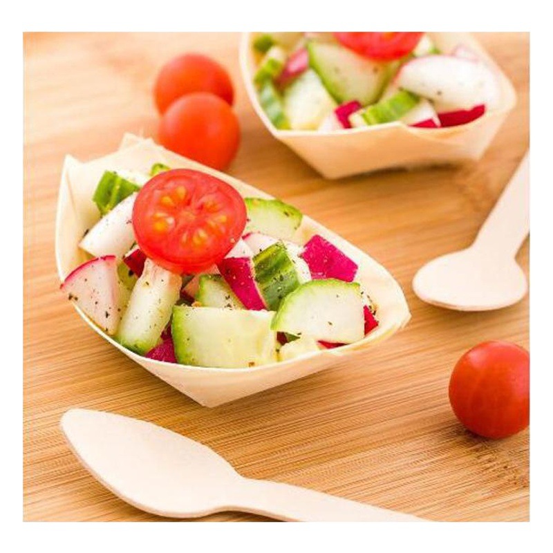 Desechable de madera de cuero Barco de papel de madera caja de cocina vajilla caja de sushi plato de aperitivos de madera carta de agua pastel en forma de barco plato barco