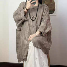 新中式国风上衣女改良唐装禅服盘扣佛系套装做旧亚麻禅意女装素衣