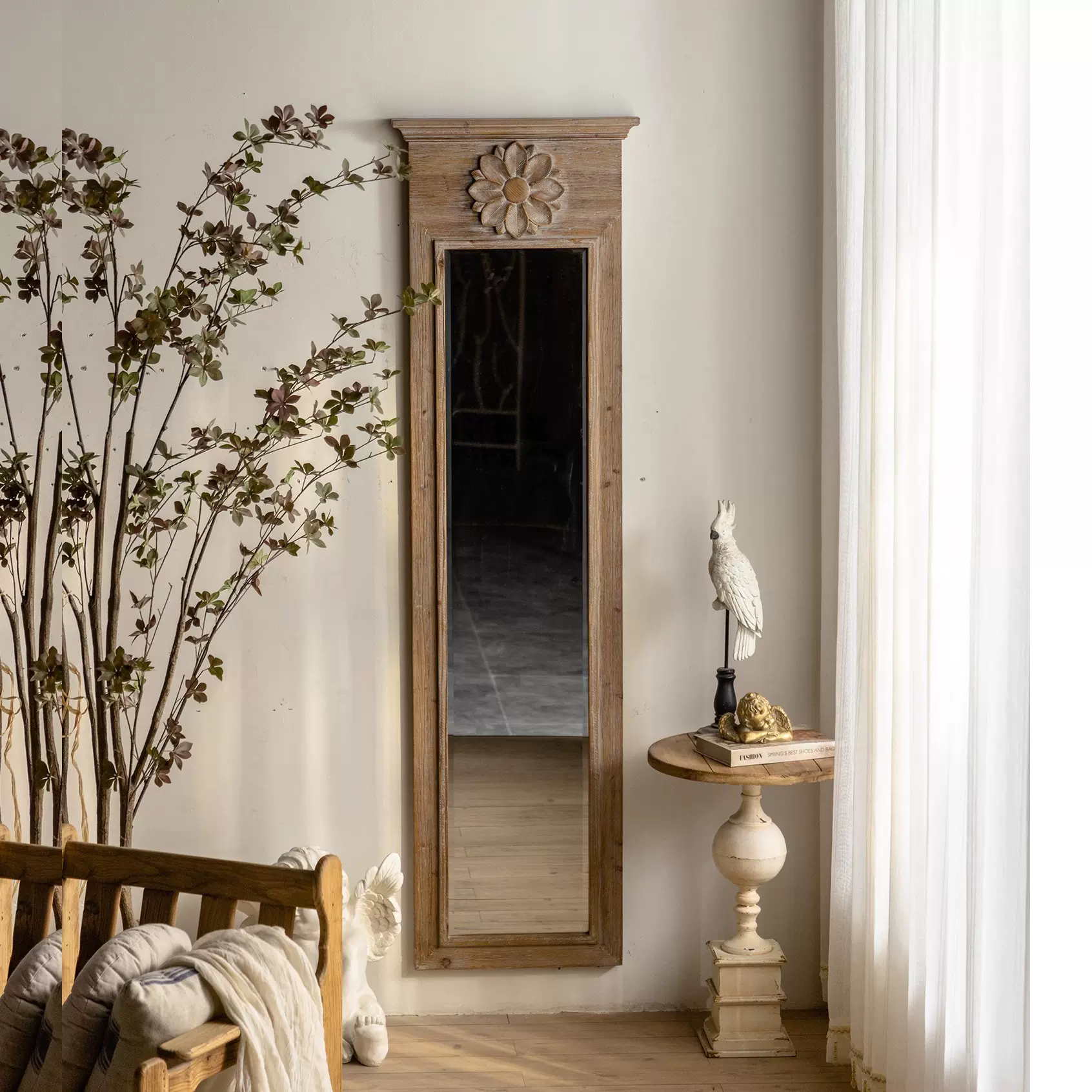 美式复古实木镜子民宿装饰镜全身镜家用客厅玄关壁饰创意摄影道具