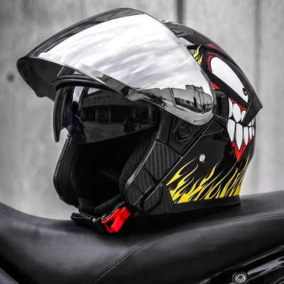 Motosiklet kaskı (dəbilqə), and women, suitable for all seasons - yellow-flame-silver-plated-mirror-free-high-definition-mirror-l58-59-head-circumference