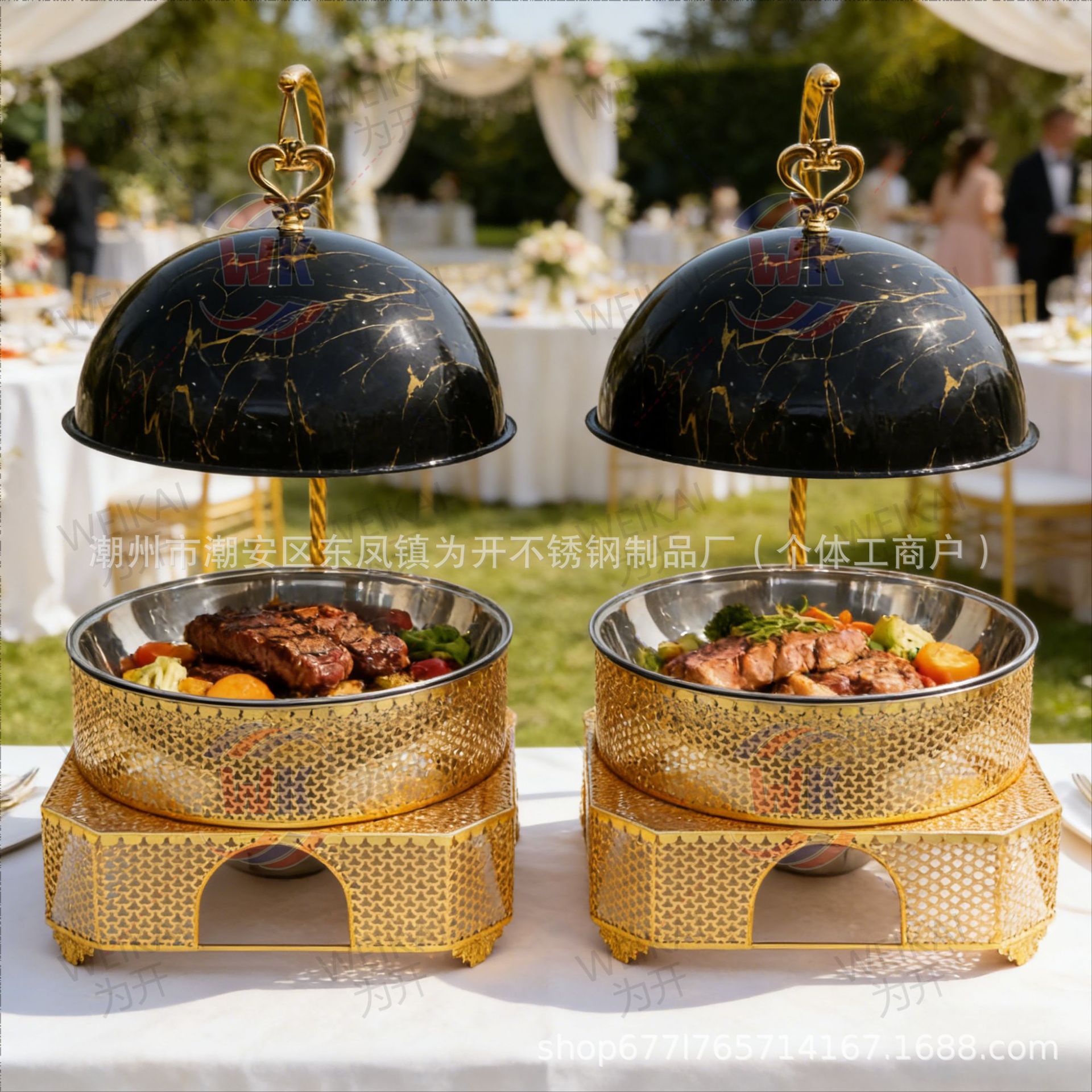 Fuente transfronteriza buffet dorado horno de lujo Hotel circular banquete de bodas horno de alcohol 8l horno de Buffy de acero inoxidable térmico image 4