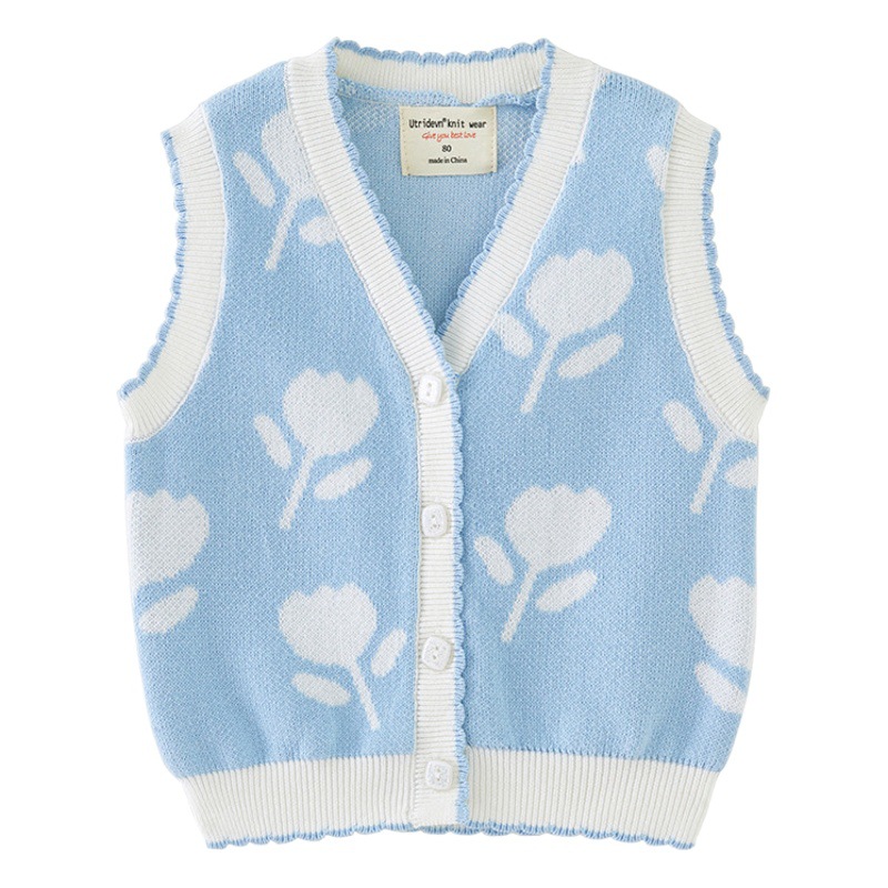Ropa para niños flor jacquard suéter para niños pequeños y medianos chaleco chaleco suéter sin mangas rebeca de punto para niñas cabello de una pieza