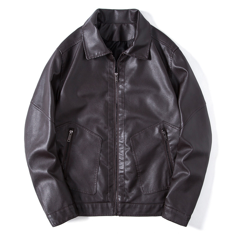 Men's clothing PU leather stand collar short leather jacket Korean version slim motorcycle leather jacket trendy men's coat winter wear_voghion.com