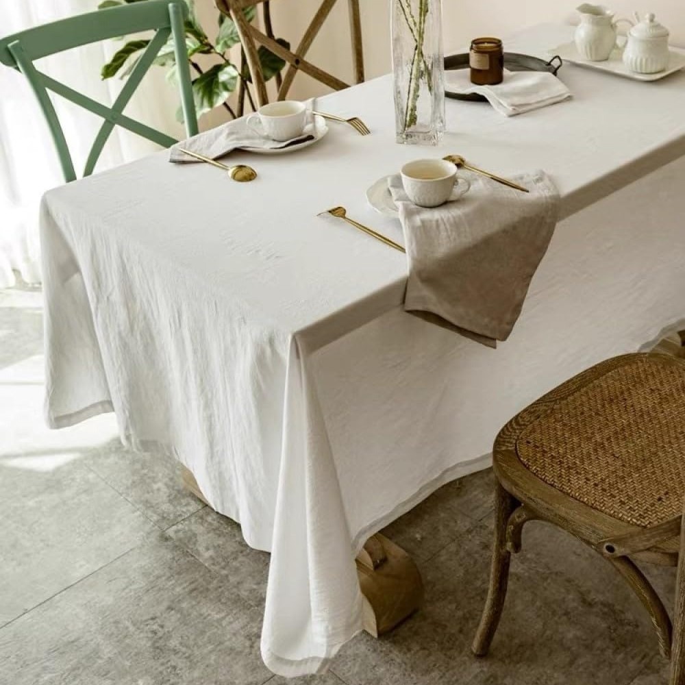 Mantel de Algodón Lavado Liso, Lino de Algodón Puro, Decoración de Boda al Aire Libre de Estilo Retro Francés, Fondo para Fotografía, Resistente al Desgaste y al Polvo
