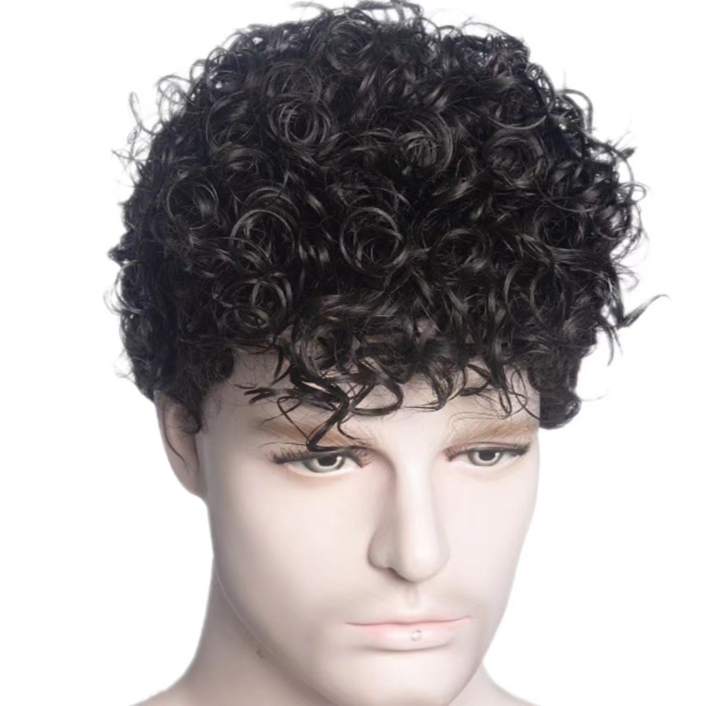 Men's Stylish Short Curly Synthetic Wig Trendy Full Length European American Hair Extensions Average Size High Temperature Lace For Everyday Wear_voghion.com
