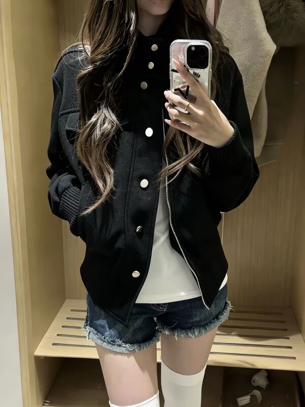 American retro-style stand-up collar suede jacket, women's new autumn collection, regular-fit, loose-fitting, short style, slimming effect, early autumn top