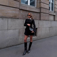 跨境欧美风女装2025秋季新品纯色时尚简约单排扣收腰显瘦连衣裙