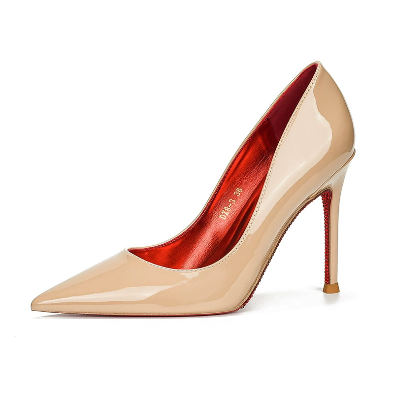 High-heeled Pointed-Toe Pumps, Nude/Black, Low-Cut Design, 6/8/10 cm Heels