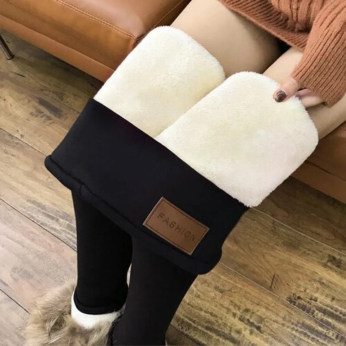 Korean Autumn/Winter Fleece Lined Thick Leggings for Women, Slimming Outerwear Mini Straight Leg Pants, Tall Waist Elastic Warmth Keeping Leggings for Women and Girls