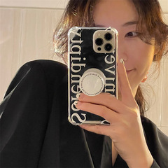 日韓簡約鏡面英文支架適用iphone15Promax蘋果13/14手機殼11/12女