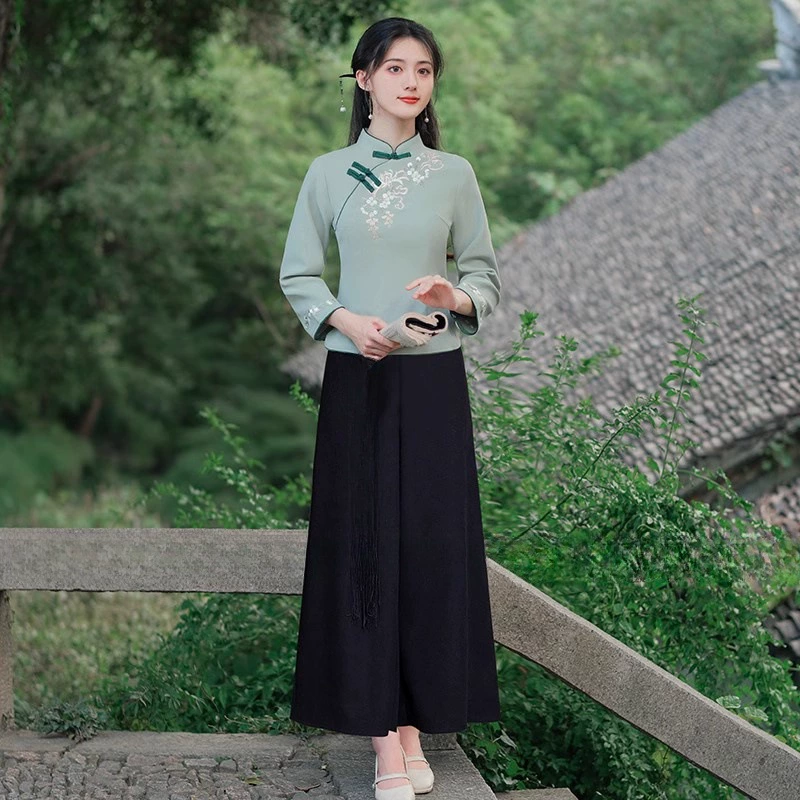 Демисезонное чхонсам(чонсам)?, trousers, set for work, Chinese style