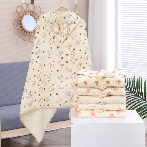 Cotton Gauze Cape Towel Four Seasons Child Hooded Bath Robe Cartoon Print Baby Hooded Bath Cape Wholesale
