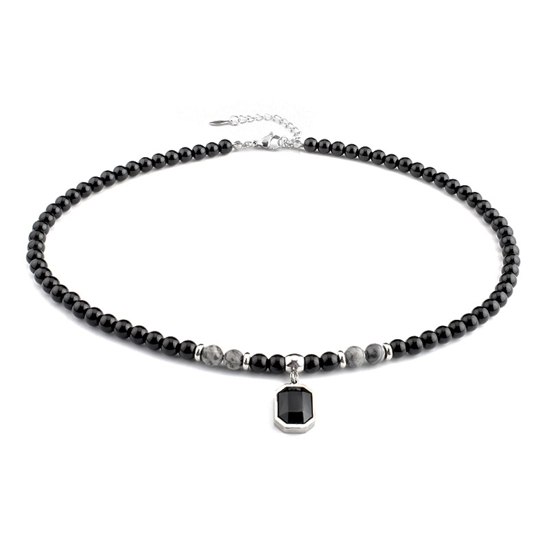 Men's Gender Retro Round Beaded Titanium Steel Men's Necklace Men Pendant Necklaces