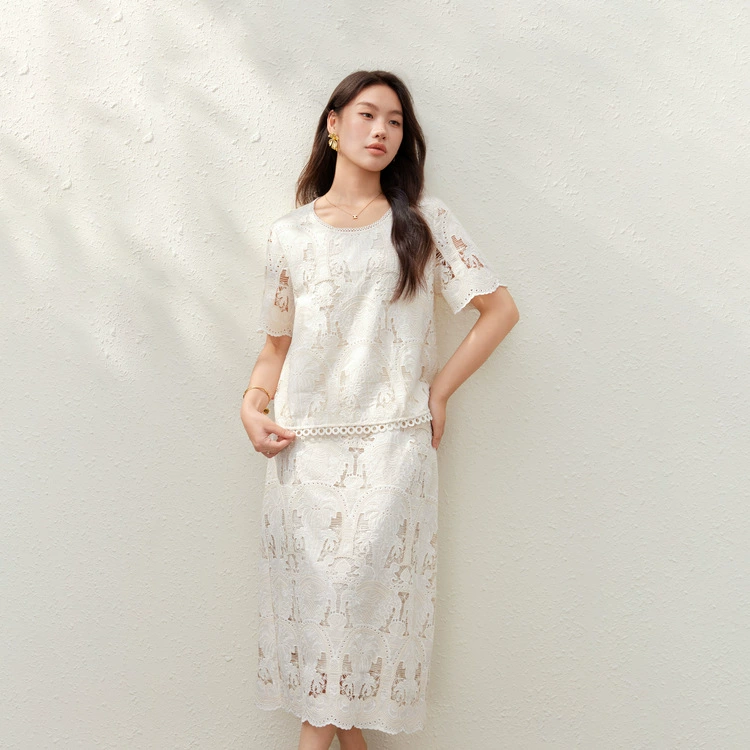 [Элегантный костюм-двойка в стиле ретро с полой вышивкой Heavy Industry] Xianlixiu Женская одежда больших размеров Fat mm2025 Лето Новый стиль