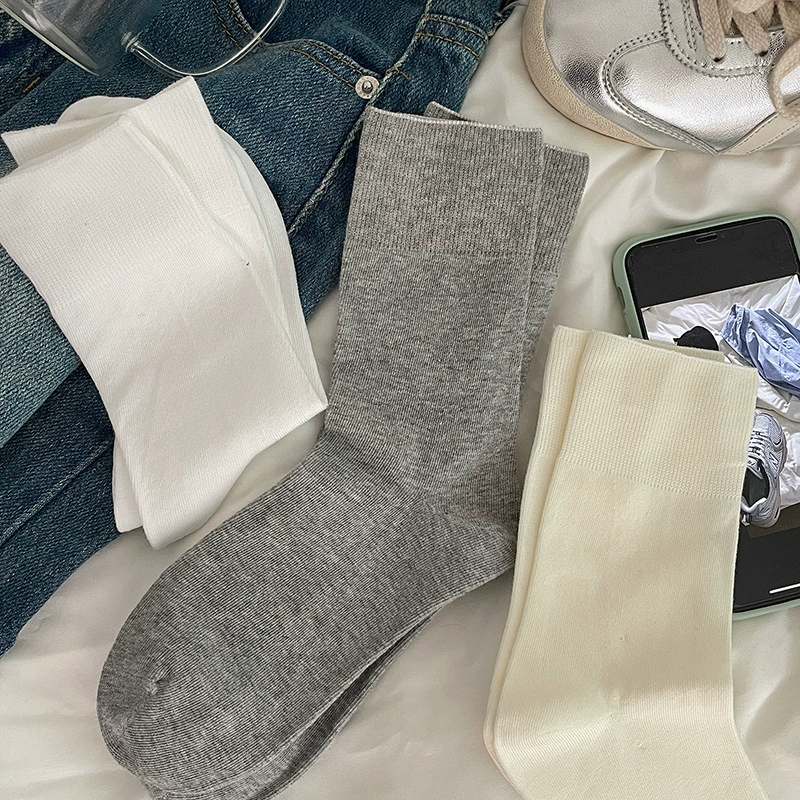 Summer thin trend cream cotton socks, mid-length