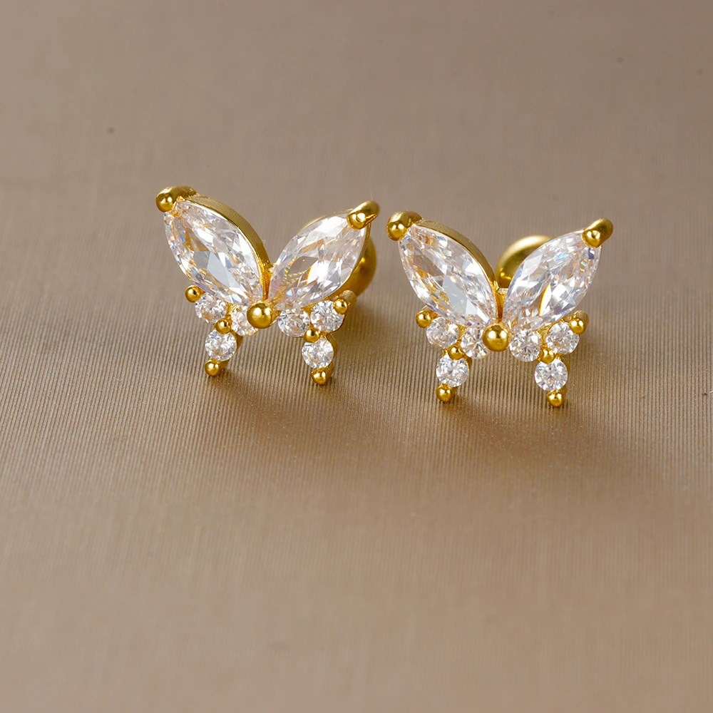 Plating Design 1 Pair Vintage Style Classic Style Geometric Butterfly Snowflake Plating 304 Stainless Steel Zircon Ear Studs