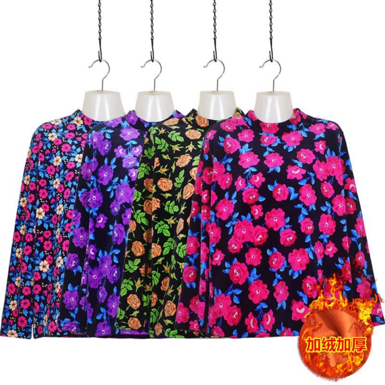 Золотая норка, бархат, для женщин среднего и пожилого возраста, на флисовой подкладке, с длинными рукавами, на осень и зиму, утолщенное термобелье больших размеров, осенняя одежда для матери, воротник до локтя