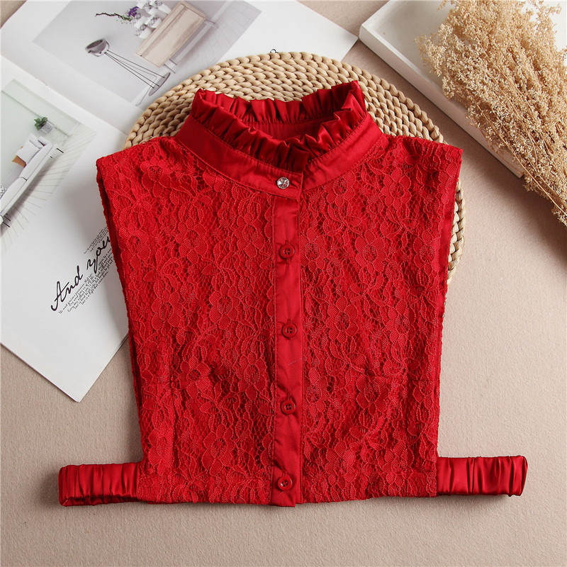 Lace Hollow-Out Fake Collar Shirt for Women, Floral Stand-Up Collar, Burgundy Sweater Collar, Autumn and Winter Cross-Border Manufacturer Wholesale Lace Hollow-Out Fake Collar Shirt for Women, Floral Stand-Up Collar, Burgundy Sweater Collar, Autumn and Winter Cross-Border Manufacturer Wholesale