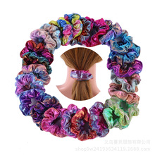 欧美跨境亚马逊12色镭射布艺发圈烫金双色渐变猪大肠圈头花金属色