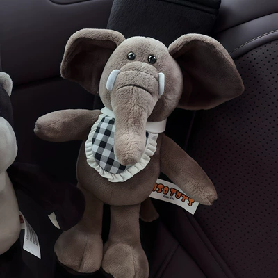 Zootopia Spring Series Nick Seat belt shoulder pad - plush-shoulder-pads-black-elephant-black-and-white-plaid-bib