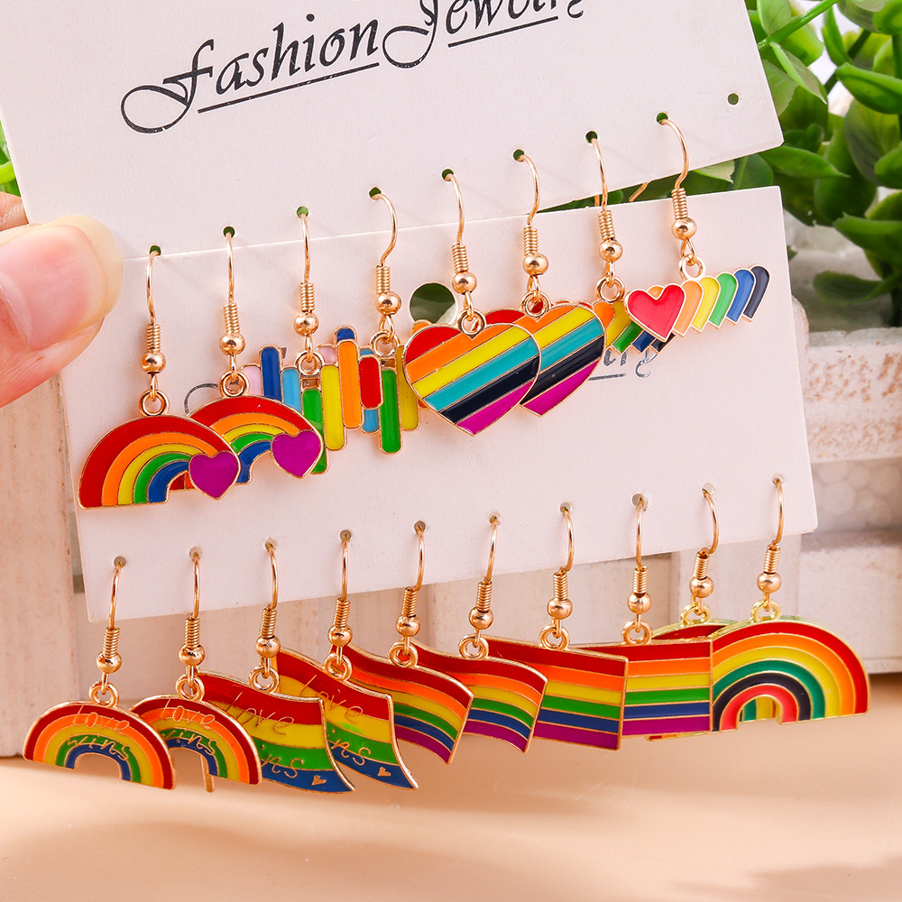 8g Weight Alloy Ear Needle Material Drop Earrings Classification 1 Pair Quantity Outdoor, Daily Occasion Zinc alloy Material Love, Rainbow, Heart Shape Pattern All Seasons Season Women's Gender Polished Finish Elegant, Korean Style Style 1 Pair Elegant Korean Style Love Rainbow Heart Shape Zinc Alloy Drop Earrings 1