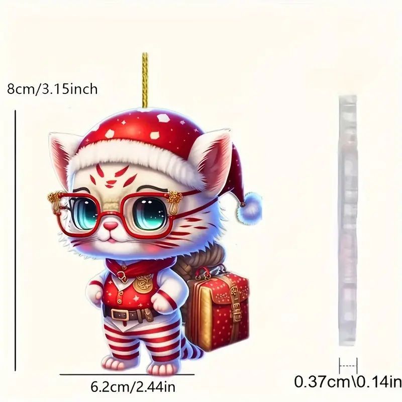 Nuevo acrílico plano transfronterizo adorable gatito colgante de árbol de Navidad decoración del hogar regalos navideños image 6