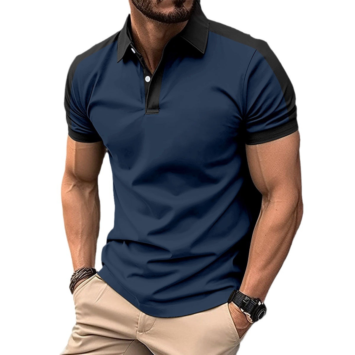 Polo da uomo casual con bottoni e t-shirt con colletto stampato digitale 20233D_voghion.com
