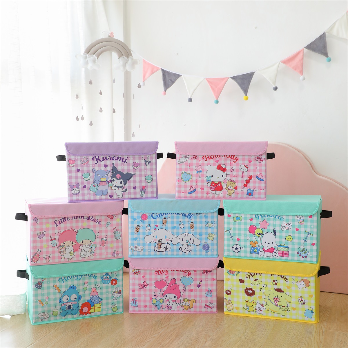 Simple Japanese Style Large Capacity Foldable Bedroom Underwear Storage Box Plaid Fabric Living Room Toy Sundries Storage Box