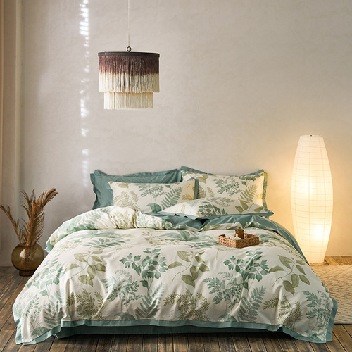 American pastoral style cotton 60-count Xinjiang long-staple cotton four-piece set pure cotton printed quilt cover sheet and fitted sheet set