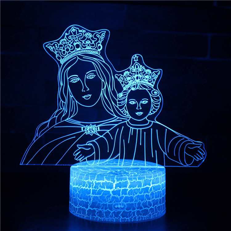Luz de noche LED personalizada Jesús Virgen Ángel serie lámpara de mesa regalo creativo acrílico 3D noche luz al por mayor