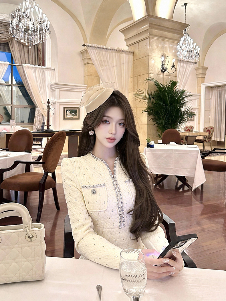 Đầm đuôi cá ôm body nữ đính kim cương phong cách thiên kim — màu mơ