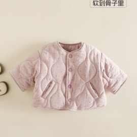 黁白女童宝宝棉服绗线锁棉外套韩系秋冬波点加厚保暖外套上衣