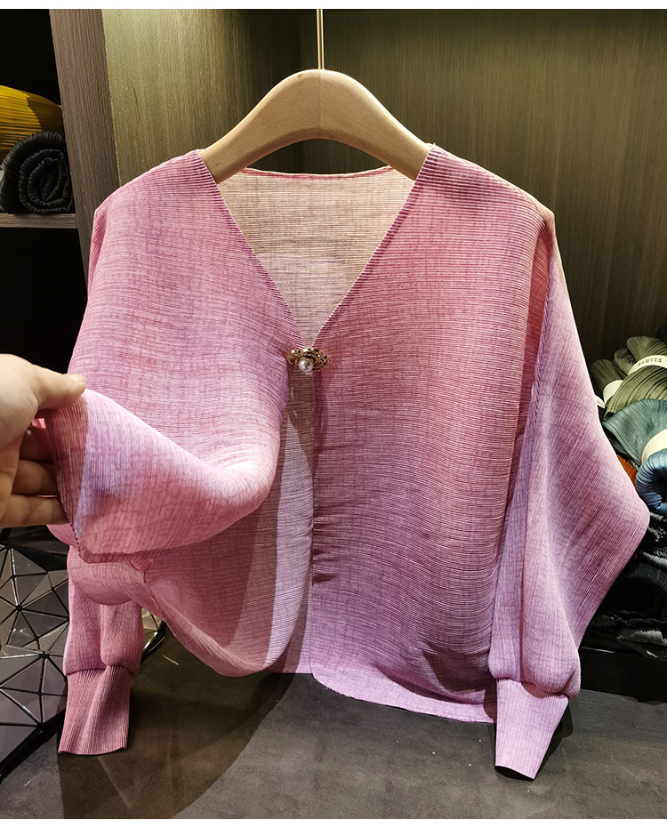 Áo khoác dáng rộng nữ tay lỡ cổ tròn chất liệu cotton thoáng mát — Màu hồng, màu xám, màu mơ chi tiết 8