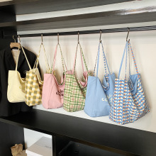 韩国东大门ins风托特包格子布包大容量女包通勤休闲单肩腋下包包