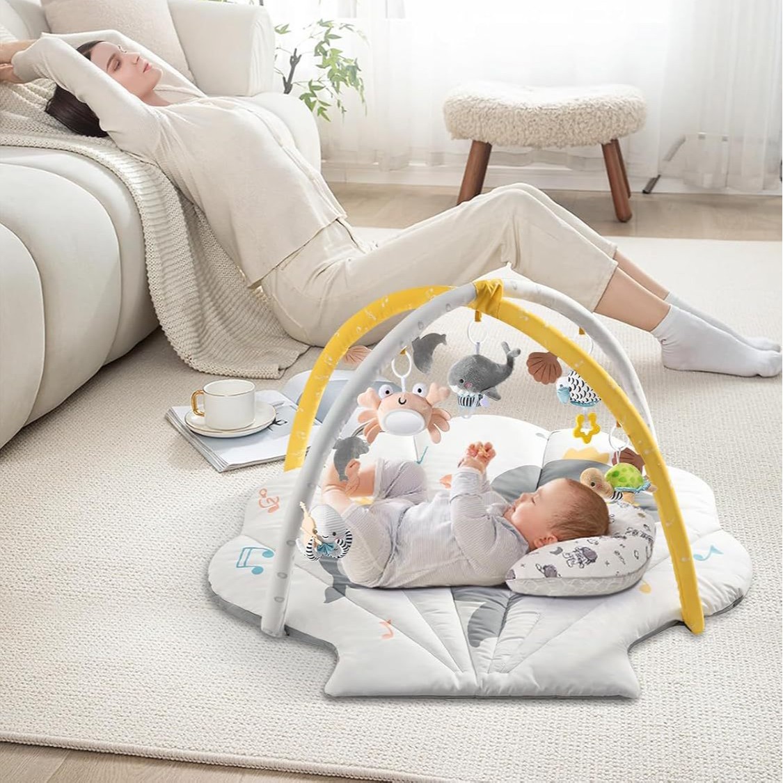Bohemian Ocean Theme Baby Play Gym Activity Mat Baby Play Tummy Time Mat with Toys