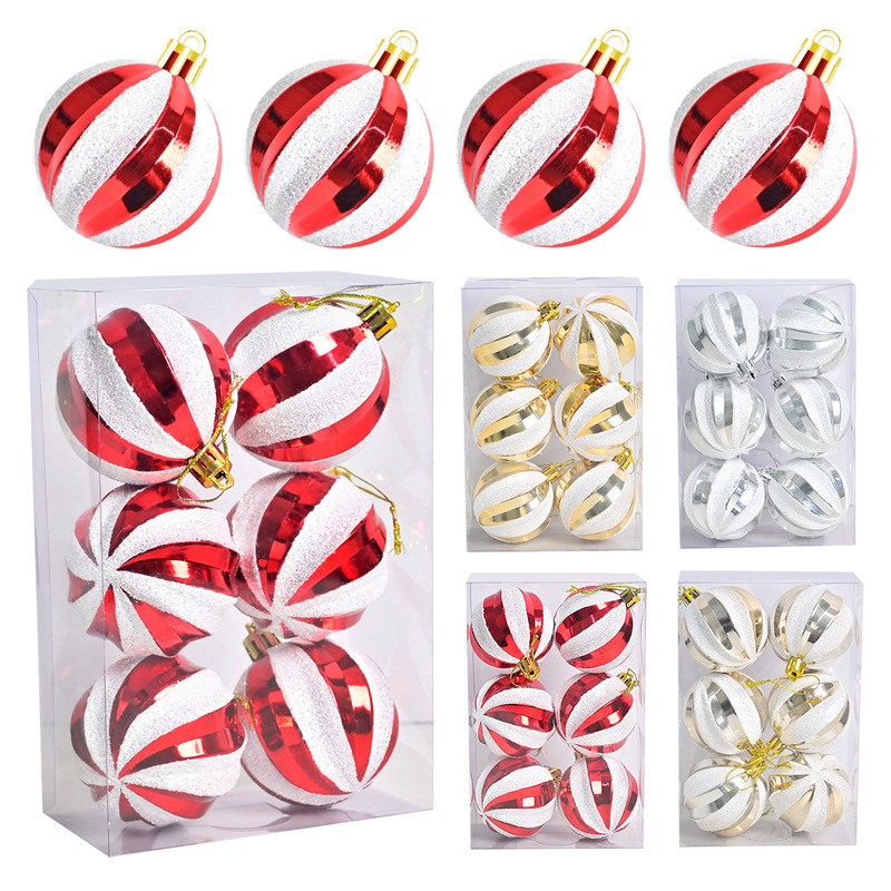 越境新品彩色手描きスパイラルストライプクリスマスボールセットプラスチッククリスマス装飾品クリスマスツリーペンダント|undefined