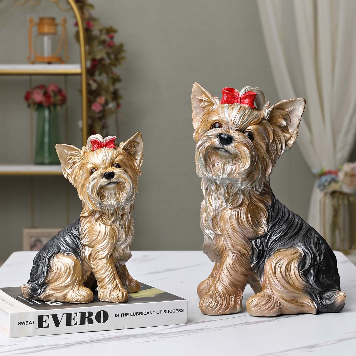 Fuente transfronteriza hogar sala de estar vinos portable decoración modelo de perro simulado regalo creativo resina Yorkshire adornos